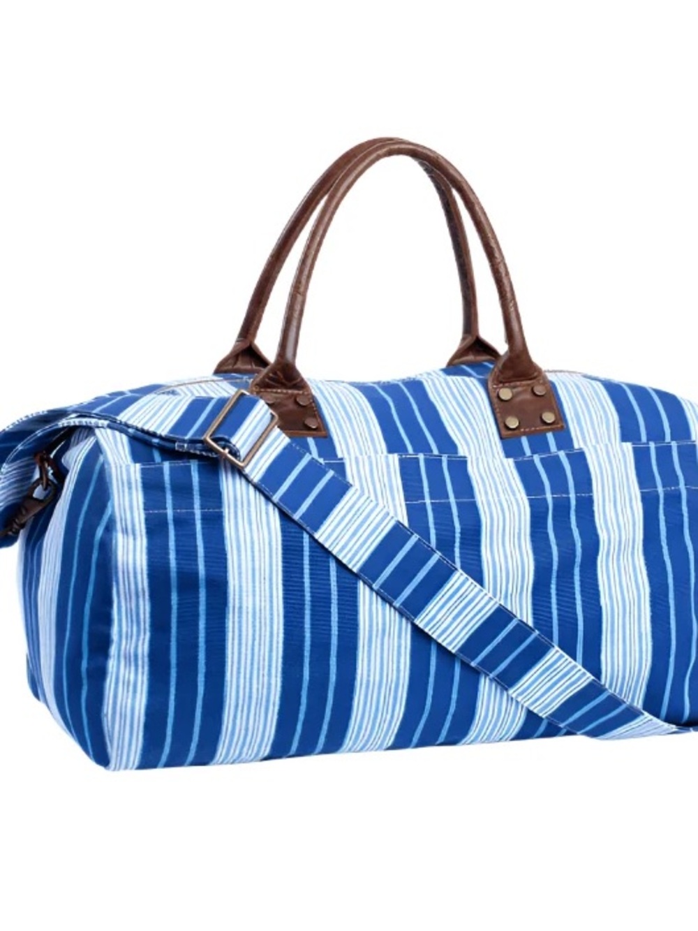 EUC John Robshaw Textiles Vintage striped Duffel bag leather handles